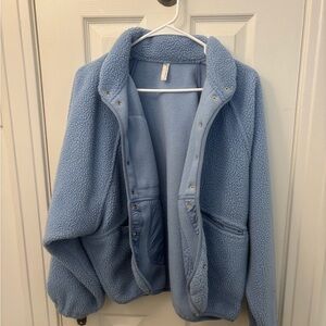 Free People Hit The Slopes Cozy Blue Fleece Jacket